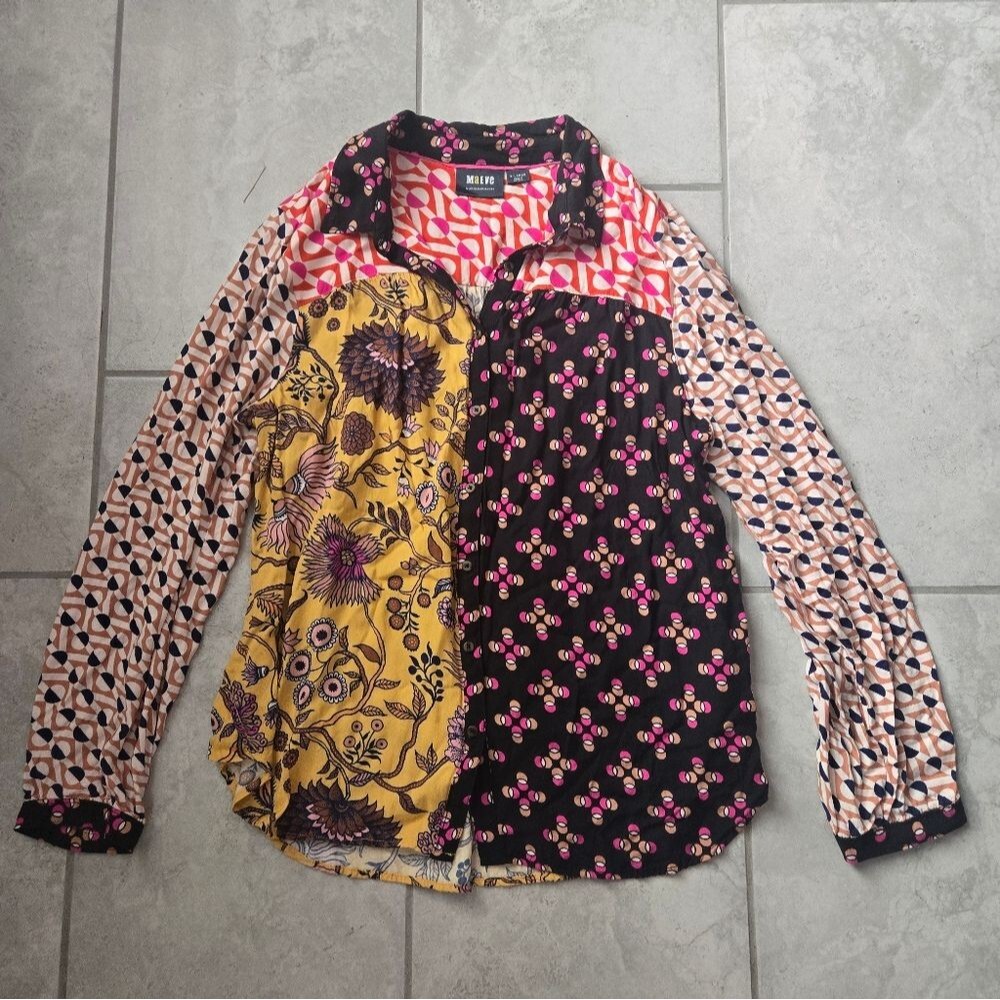 Anthropologie Maeve The Paz Floral and Geometric Button Down Shirt EUC SIZE XL - Picture 3 of 6